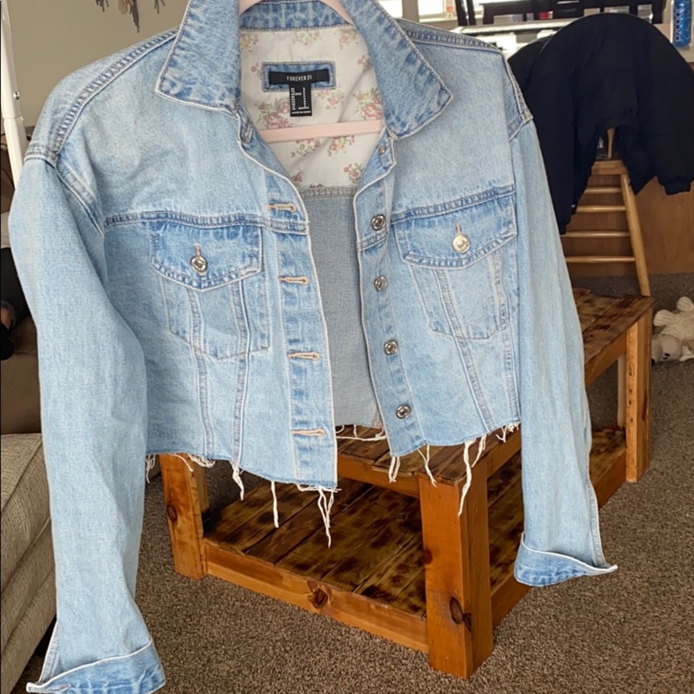 Forever 21 cropped and frayed jean jacket